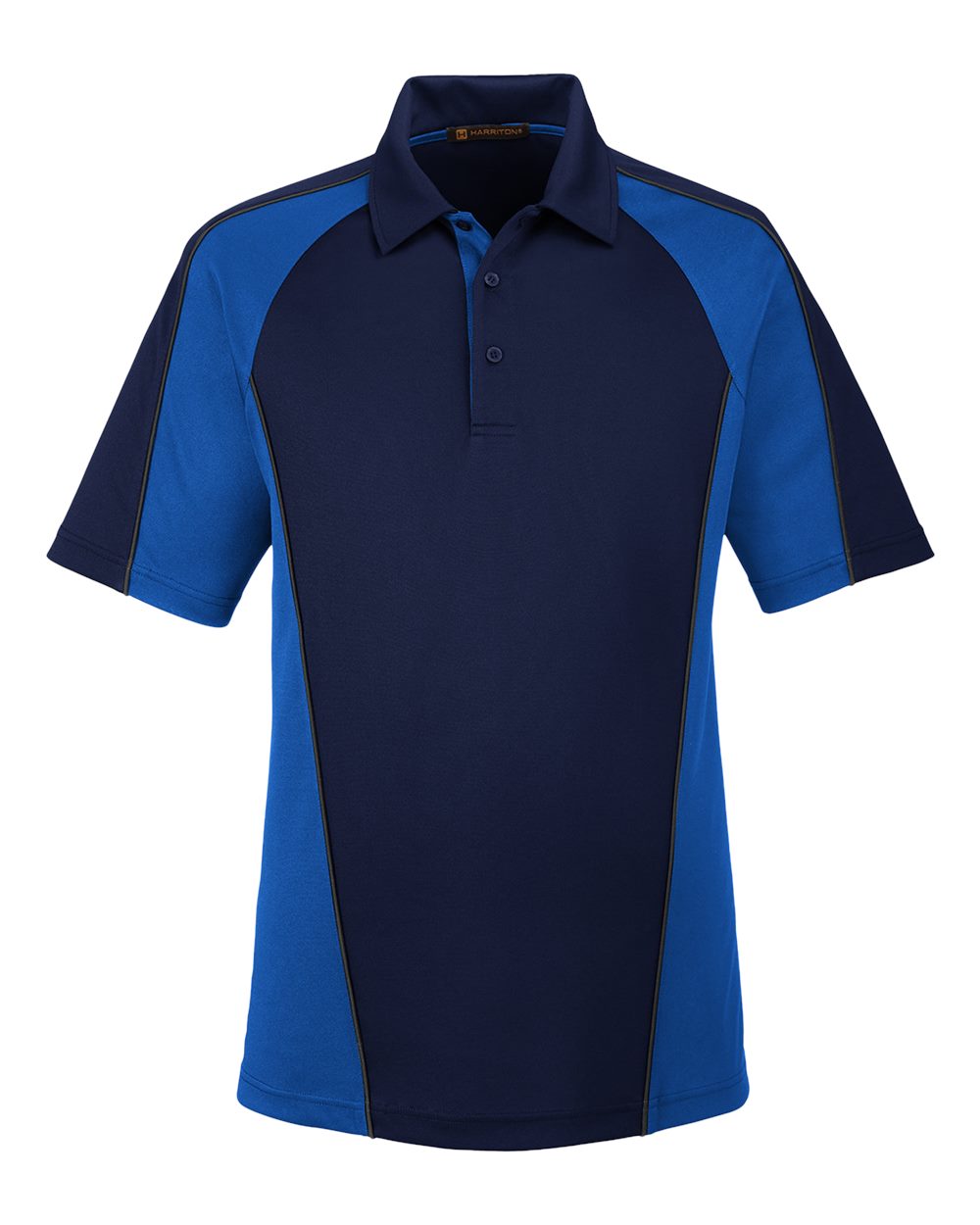 Harriton Men's Advantage Snag Protection Plus IL Colorblock Polo - M385 Dark Navy- True Royal- Dark Charcoal