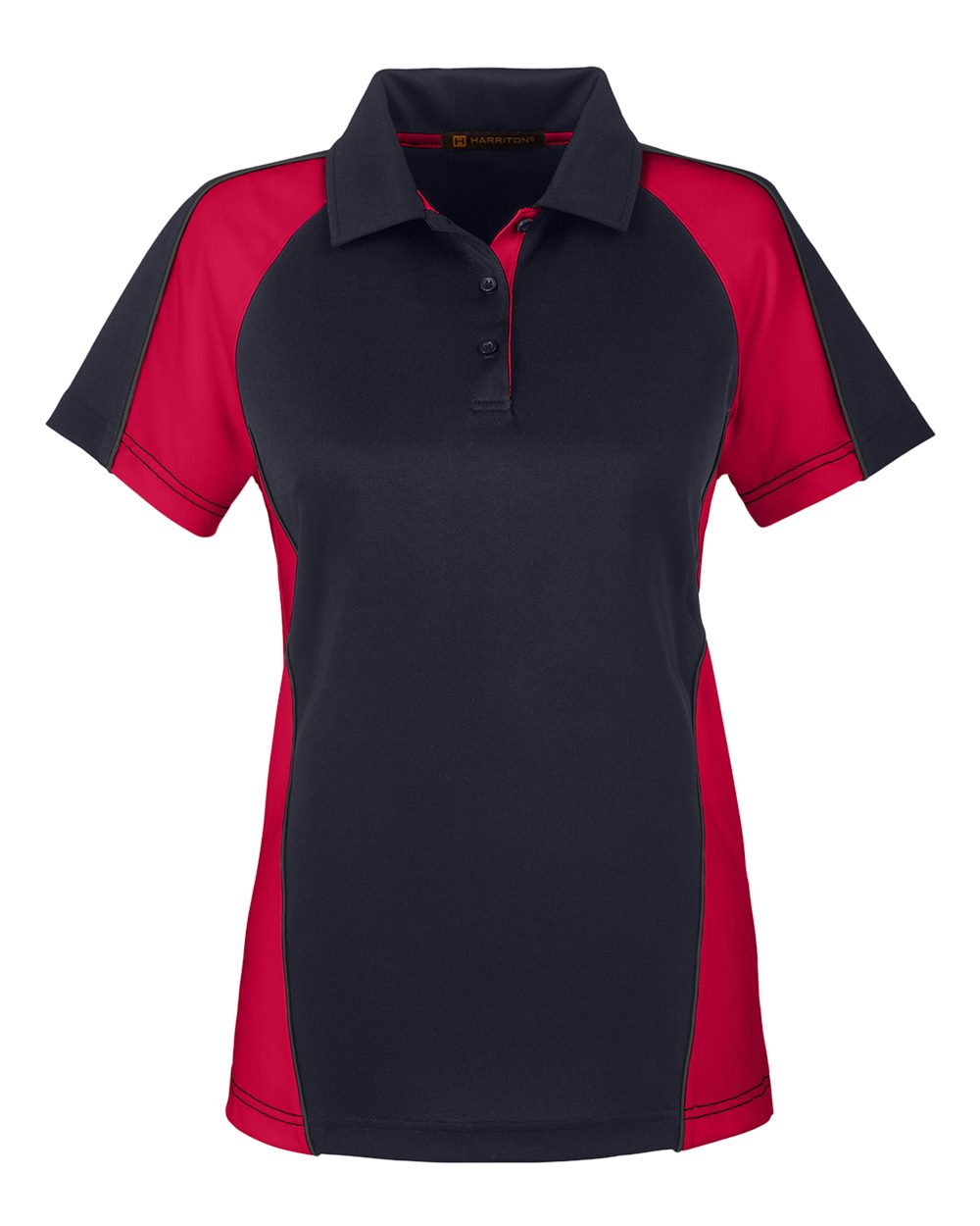 Harriton Women's Advantage Snag Protection Plus IL Colorblock Polo - M385W Black- Red- Dark Charcoal