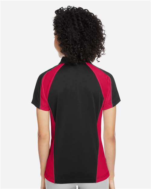 Harriton Women's Advantage Snag Protection Plus IL Colorblock Polo - M385W Black- Red- Dark Charcoal