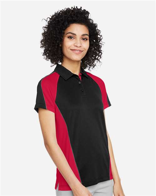 Harriton Women's Advantage Snag Protection Plus IL Colorblock Polo - M385W Black- Red- Dark Charcoal