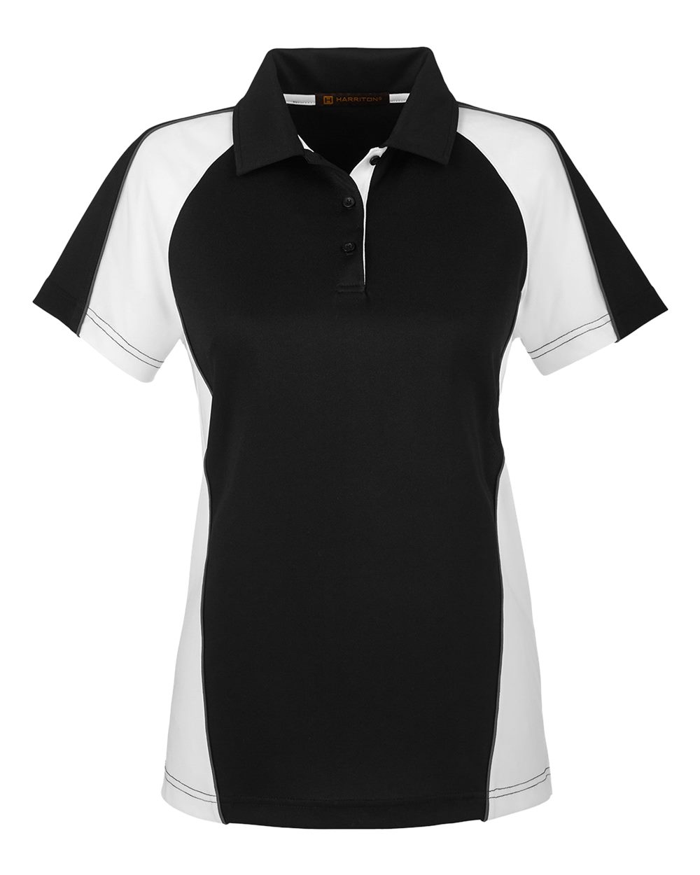 Harriton Women's Advantage Snag Protection Plus IL Colorblock Polo - M385W Black- White- Dark Charcoal
