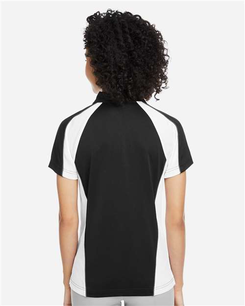 Harriton Women's Advantage Snag Protection Plus IL Colorblock Polo - M385W Black- White- Dark Charcoal