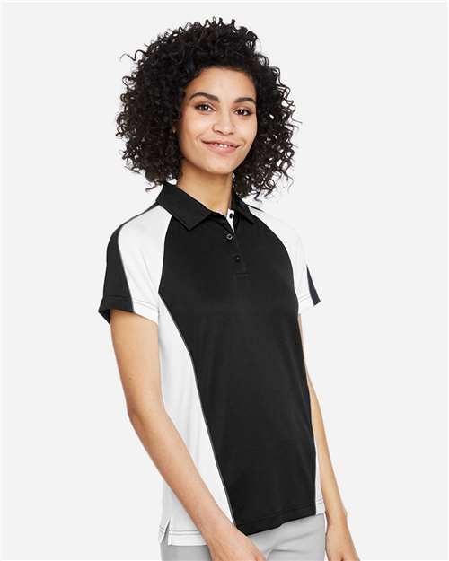 Harriton Women's Advantage Snag Protection Plus IL Colorblock Polo - M385W Black- White- Dark Charcoal