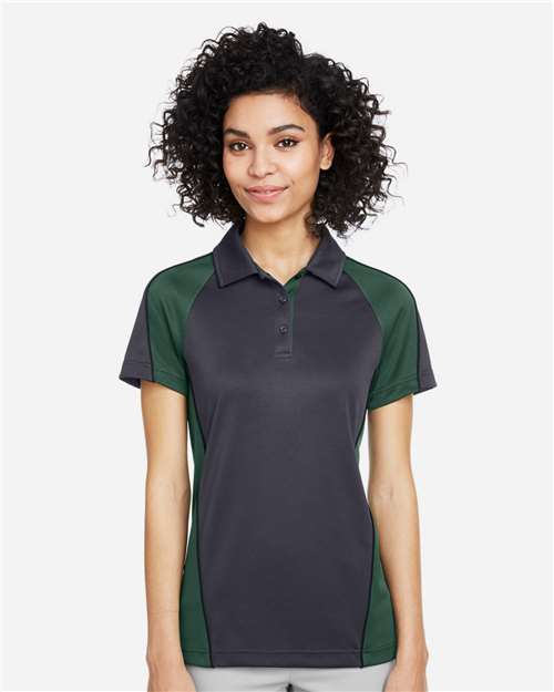 Harriton Women's Advantage Snag Protection Plus IL Colorblock Polo - M385W Dark Charcoal- Dark Green- Black