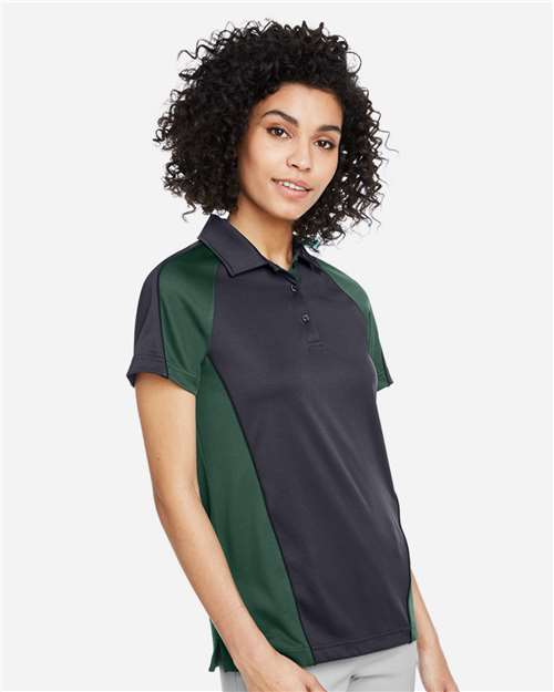 Harriton Women's Advantage Snag Protection Plus IL Colorblock Polo - M385W Dark Charcoal- Dark Green- Black
