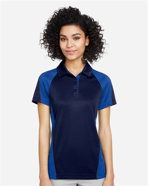 Harriton Women's Advantage Snag Protection Plus IL Colorblock Polo - M385W Dark Navy- True Royal- Dark Charcoal