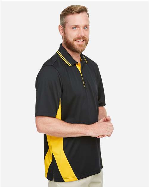 Harriton Men's Flash Snag Protection Plus IL Colorblock Polo - M386 Black- Sunray Yellow
