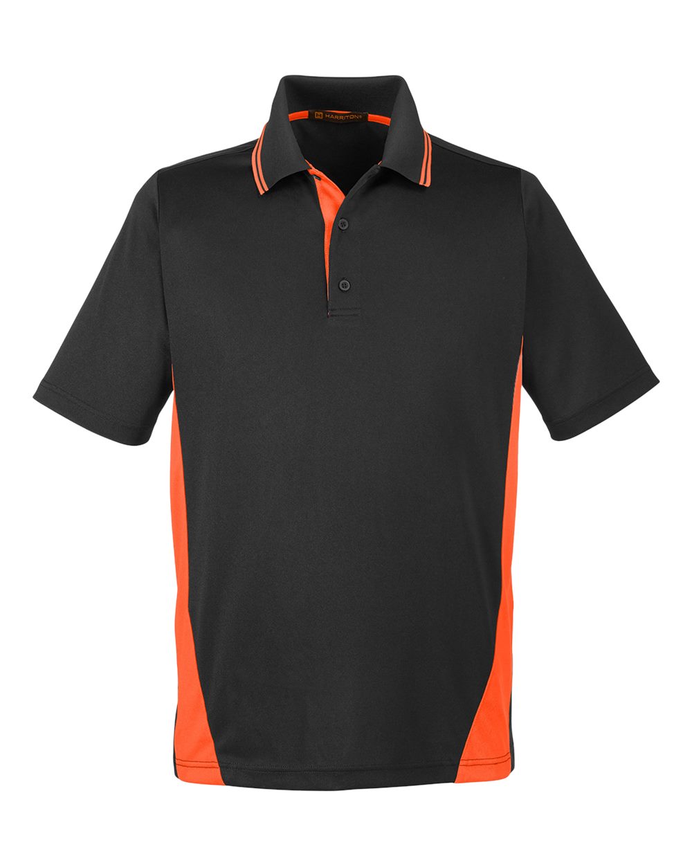 Harriton Men's Flash Snag Protection Plus IL Colorblock Polo - M386 Black- Team Orange