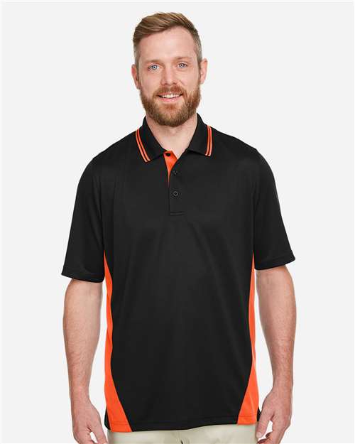 Harriton Men's Flash Snag Protection Plus IL Colorblock Polo - M386 Black- Team Orange