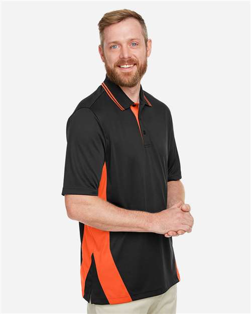 Harriton Men's Flash Snag Protection Plus IL Colorblock Polo - M386 Black- Team Orange