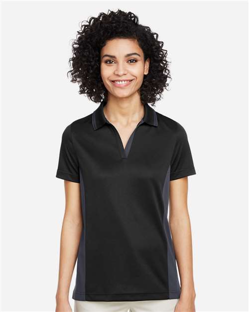 Harriton Women's Flash Snag Protection Plus IL Colorblock Polo - M386W Black- Dark Charcoal