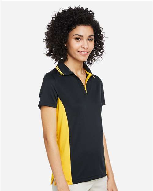 Harriton Women's Flash Snag Protection Plus IL Colorblock Polo - M386W Black- Sunray Yellow