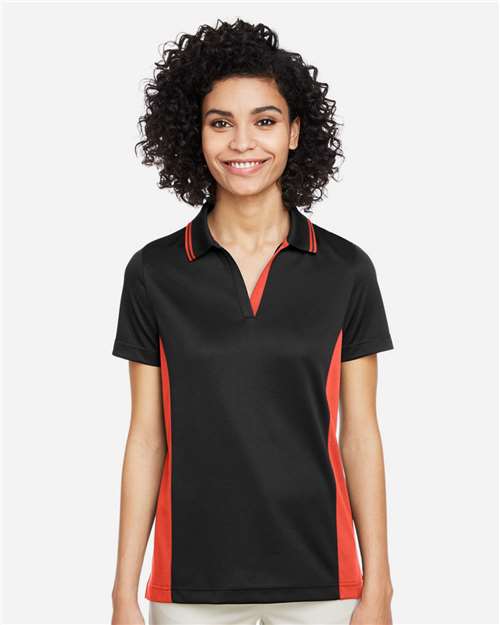 Harriton Women's Flash Snag Protection Plus IL Colorblock Polo - M386W Black- Team Orange