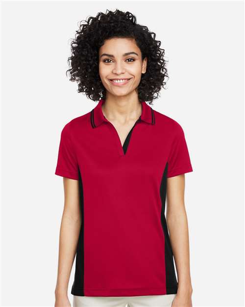 Harriton Women's Flash Snag Protection Plus IL Colorblock Polo - M386W Red- Black