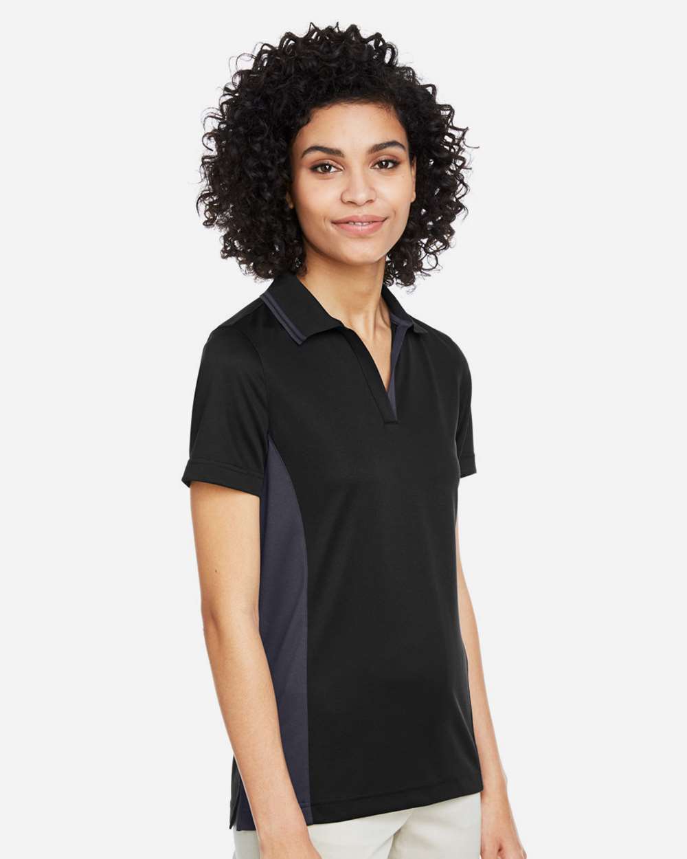 Harriton Women's Flash Snag Protection Plus IL Colorblock Polo - M386W Black- Dark Charcoal