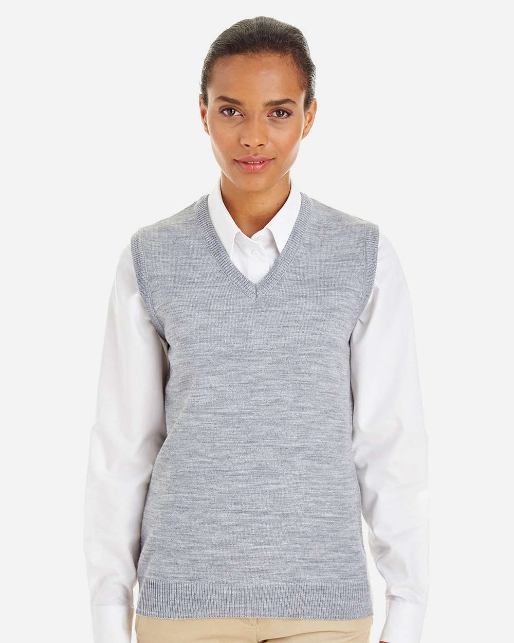 Harriton Women's Pilbloc™ V-Neck Sweater Vest - M415W Grey Heather