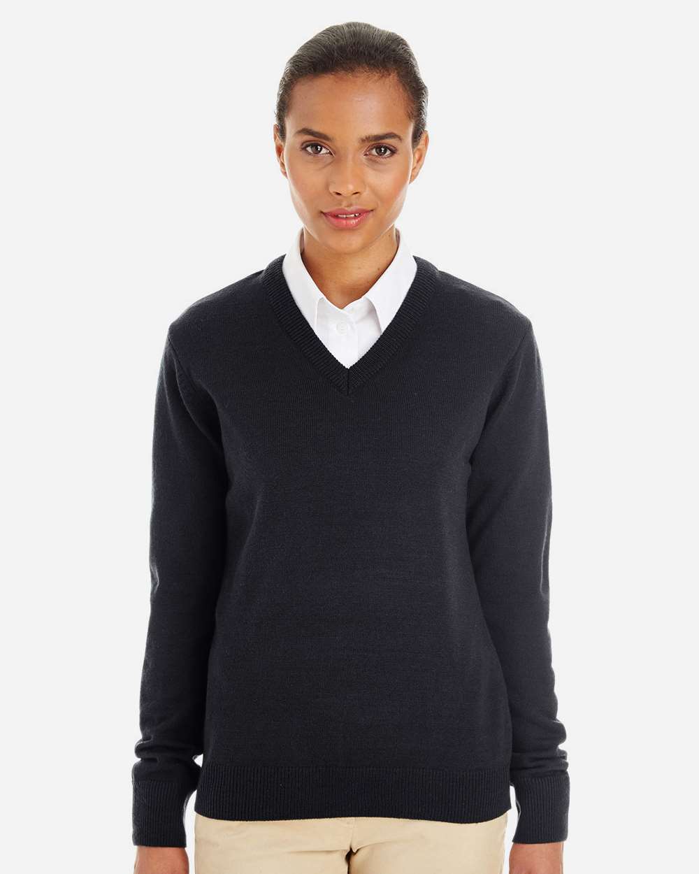 Harriton Women's Pilbloc V-Neck Sweater - M420W Black