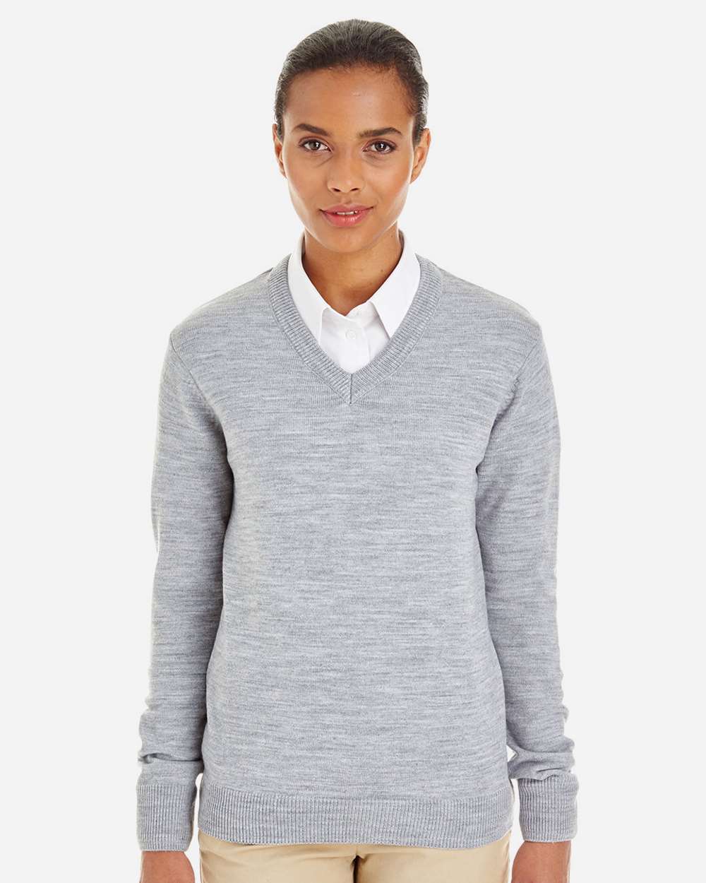 Harriton Women's Pilbloc V-Neck Sweater - M420W Grey Heather