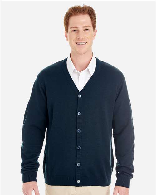 Harriton Men's Pilbloc™ V-Neck Button Cardigan Sweater - M425 Dark Navy