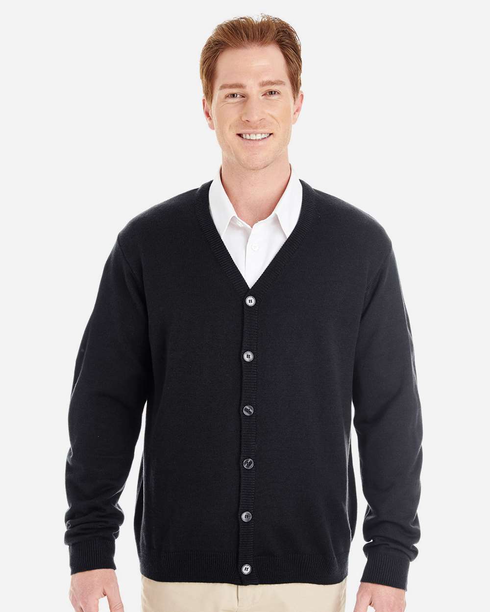 Harriton Men's Pilbloc™ V-Neck Button Cardigan Sweater - M425 Black