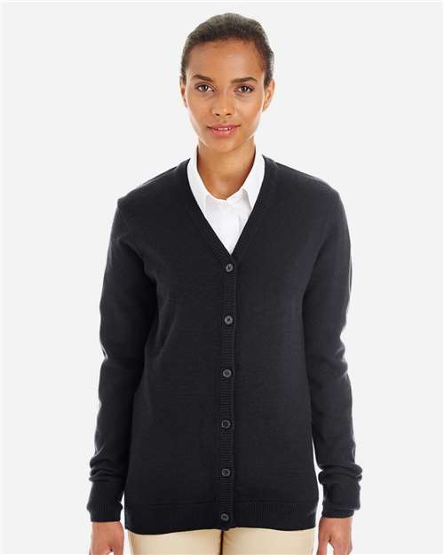 Harriton Women's Pilbloc V-Neck Button Cardigan Sweater - M425W Black