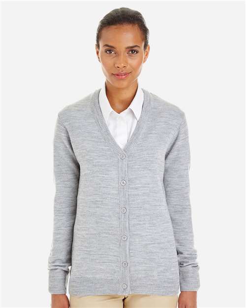 Harriton Women's Pilbloc V-Neck Button Cardigan Sweater - M425W Grey Heather