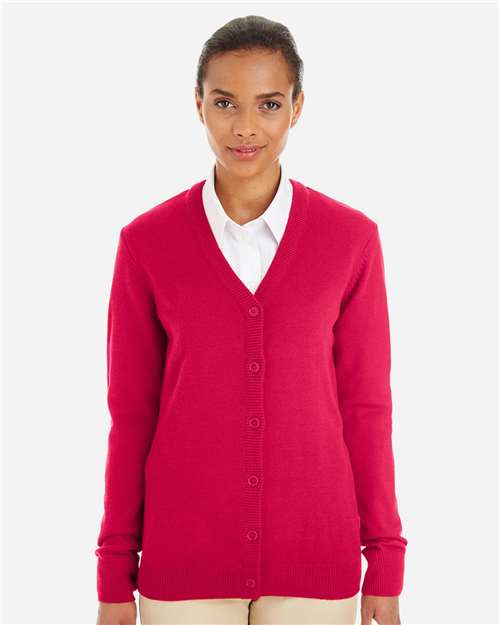 Harriton Women's Pilbloc V-Neck Button Cardigan Sweater - M425W Red
