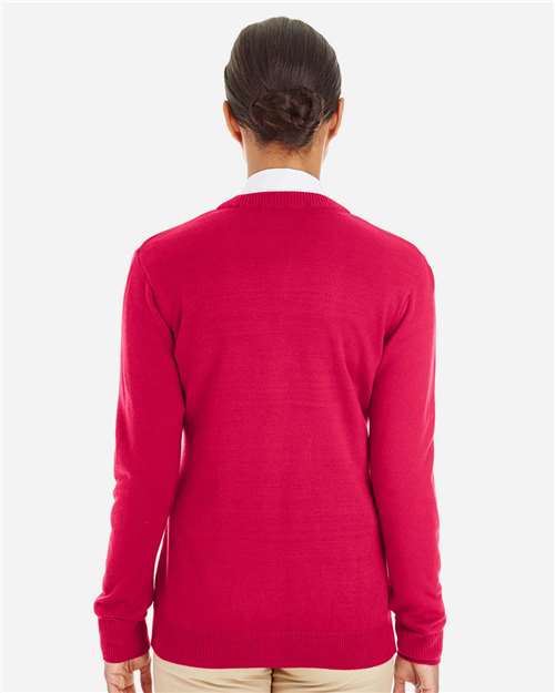 Harriton Women's Pilbloc V-Neck Button Cardigan Sweater - M425W Red