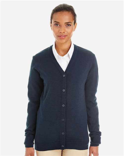 Harriton Women's Pilbloc V-Neck Button Cardigan Sweater - M425W Dark Navy