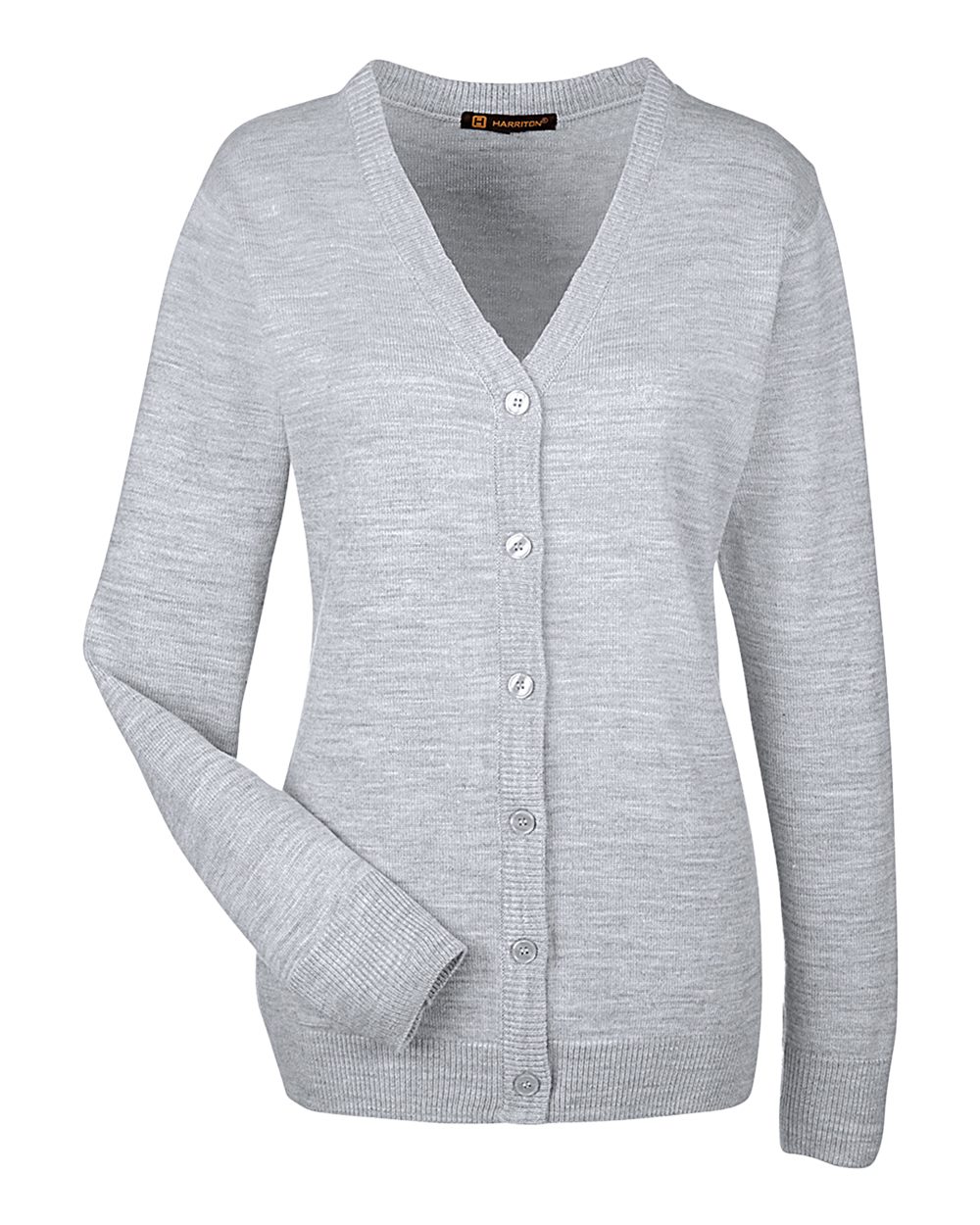Harriton Women's Pilbloc V-Neck Button Cardigan Sweater - M425W Grey Heather