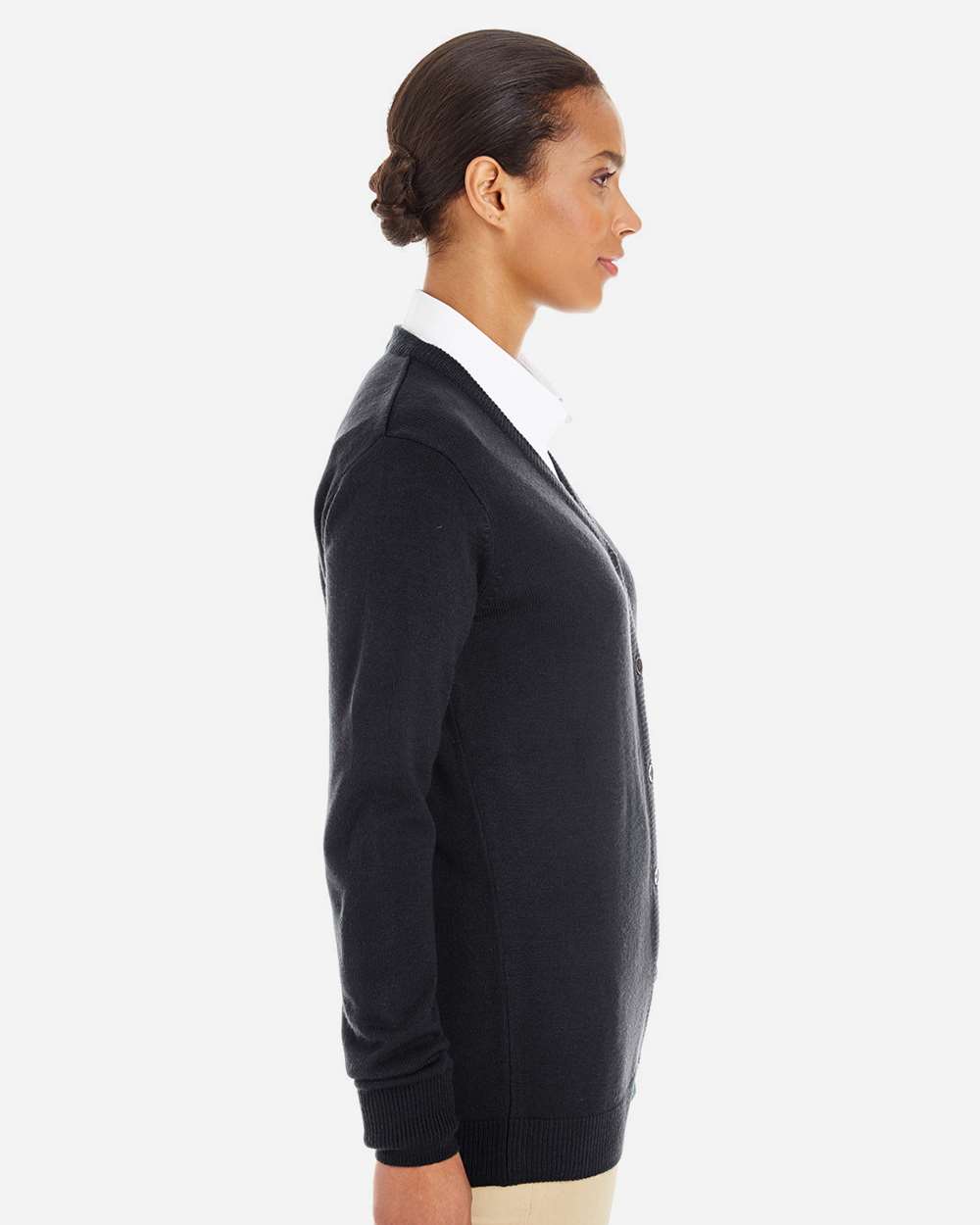 Harriton Women's Pilbloc V-Neck Button Cardigan Sweater - M425W Black
