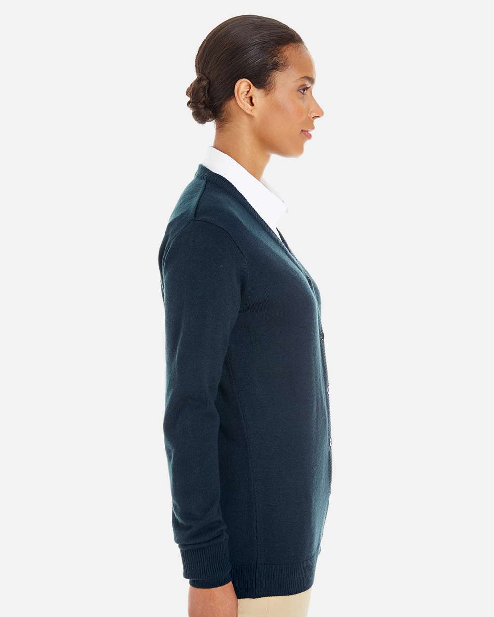 Harriton Women's Pilbloc V-Neck Button Cardigan Sweater - M425W Dark Navy