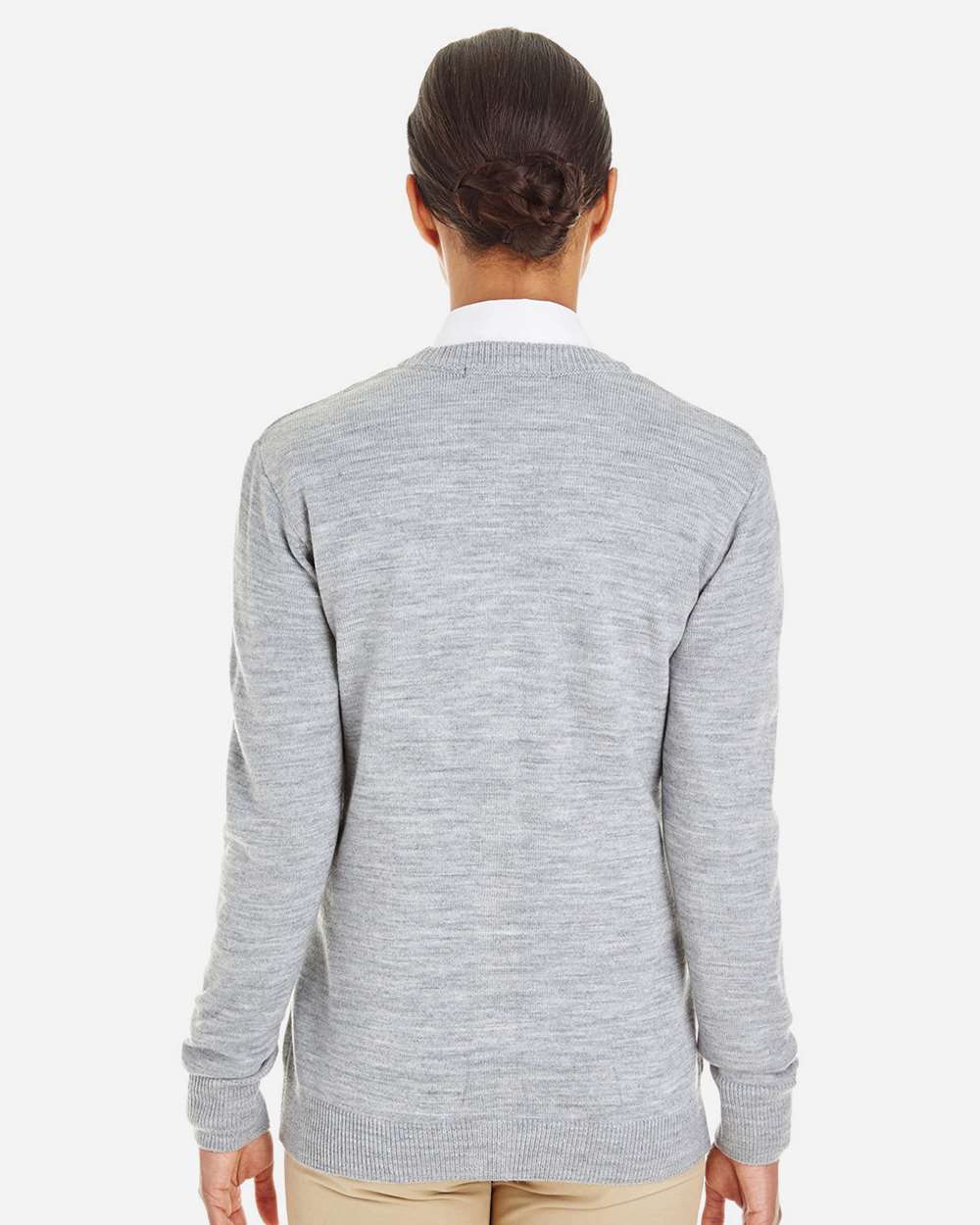 Harriton Women's Pilbloc V-Neck Button Cardigan Sweater - M425W Grey Heather