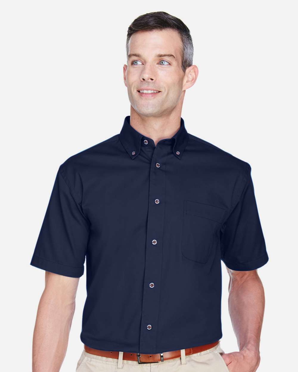 Harriton Men's Easy Blend™ Twill Dress Shirt with Stain-Release - M500S Navy