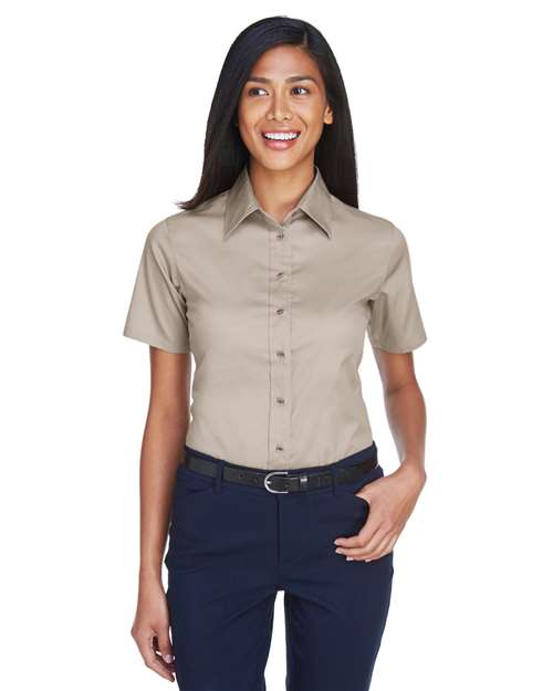 Harriton Women's Easy Blend™ Short Sleeve Twill Dress Shirt with Stain-Release - M500SW Stone