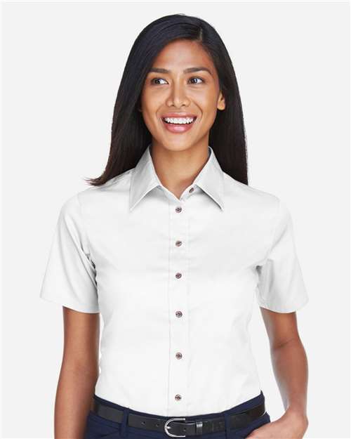 Harriton Women's Easy Blend™ Short Sleeve Twill Dress Shirt with Stain-Release - M500SW White