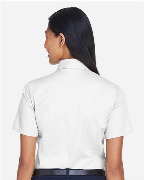 Harriton Women's Easy Blend™ Short Sleeve Twill Dress Shirt with Stain-Release - M500SW White