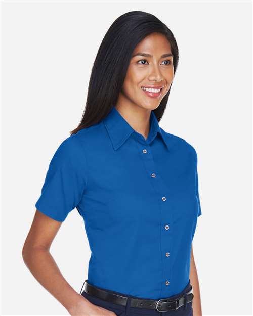 Harriton Women's Easy Blend™ Short Sleeve Twill Dress Shirt with Stain-Release - M500SW French Blue