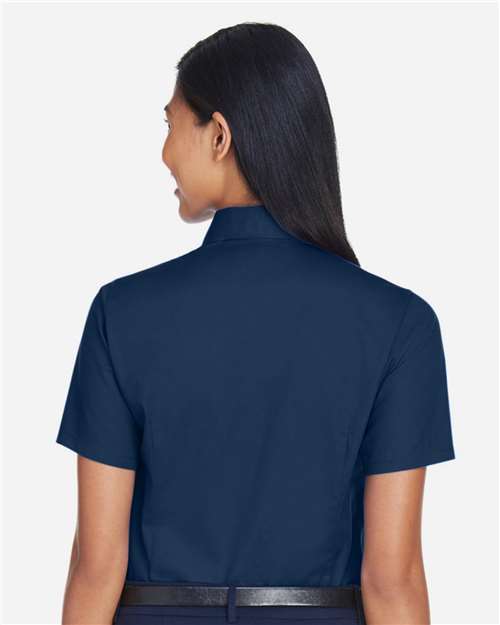 Harriton Women's Easy Blend™ Short Sleeve Twill Dress Shirt with Stain-Release - M500SW Navy
