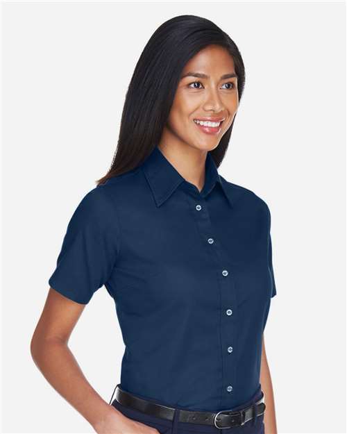 Harriton Women's Easy Blend™ Short Sleeve Twill Dress Shirt with Stain-Release - M500SW Navy