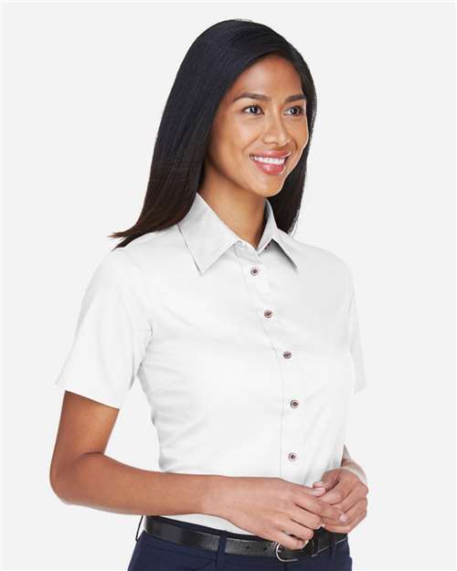 Harriton Women's Easy Blend™ Short Sleeve Twill Dress Shirt with Stain-Release - M500SW White