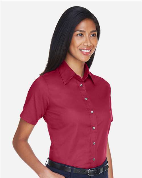 Harriton Women's Easy Blend™ Short Sleeve Twill Dress Shirt with Stain-Release - M500SW Wine