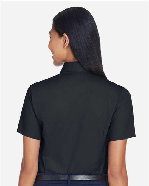 Harriton Women's Easy Blend™ Short Sleeve Twill Dress Shirt with Stain-Release - M500SW Black