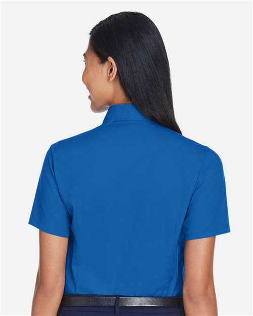 Harriton Women's Easy Blend™ Short Sleeve Twill Dress Shirt with Stain-Release - M500SW French Blue
