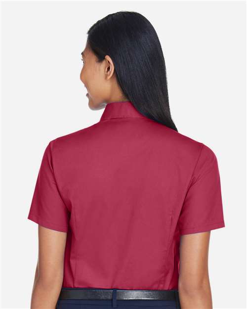 Harriton Women's Easy Blend™ Short Sleeve Twill Dress Shirt with Stain-Release - M500SW Wine
