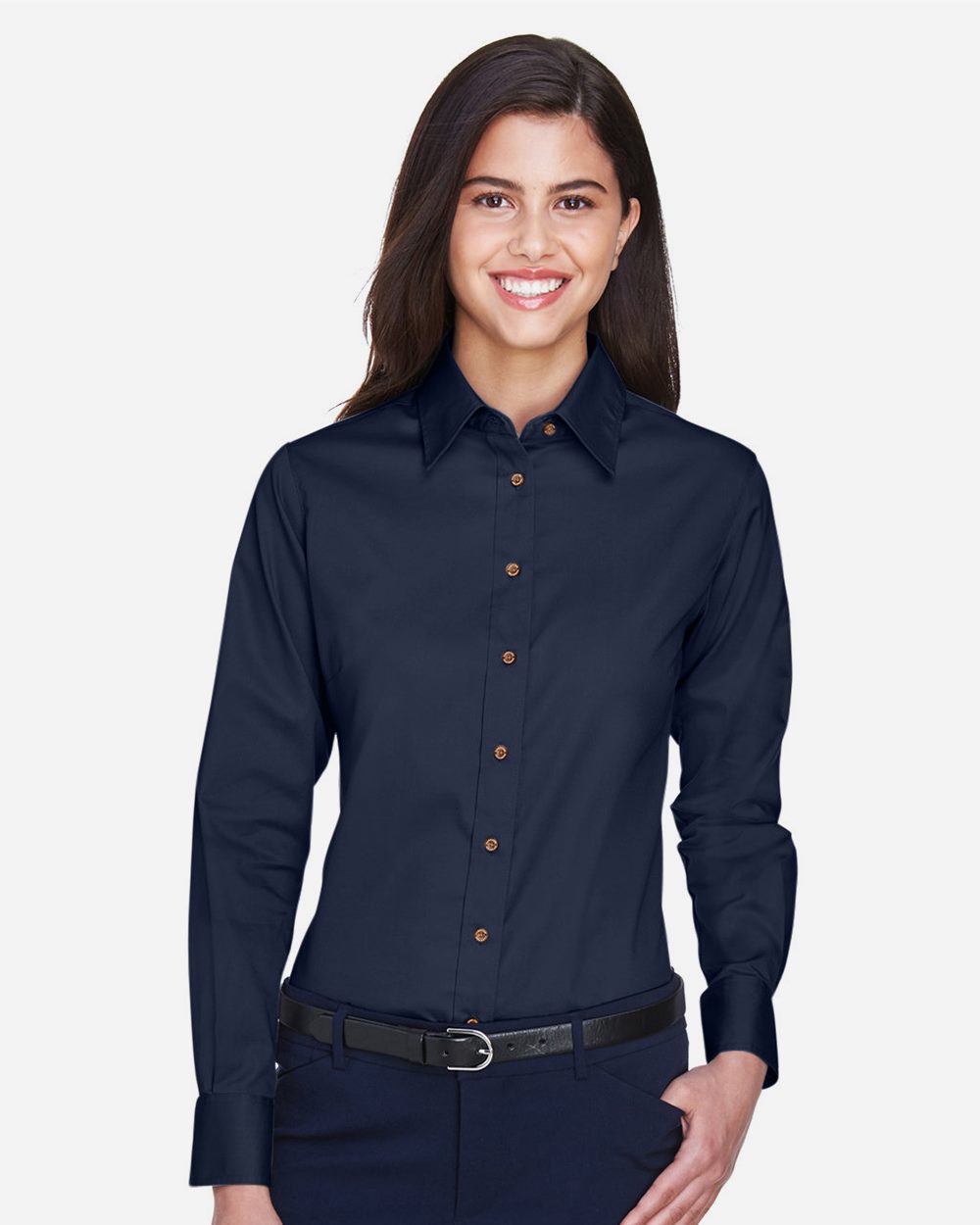 Harriton Women's Easy Blend™ Long Sleeve Twill Dress Shirt with Stain-Release - M500W