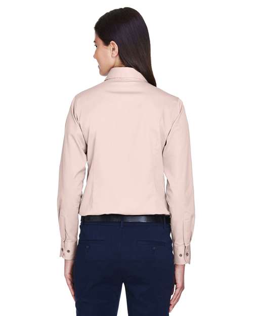 Harriton Women's Easy Blend™ Long Sleeve Twill Dress Shirt with Stain-Release - M500W Blush