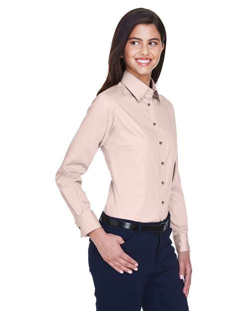 Harriton Women's Easy Blend™ Long Sleeve Twill Dress Shirt with Stain-Release - M500W Blush