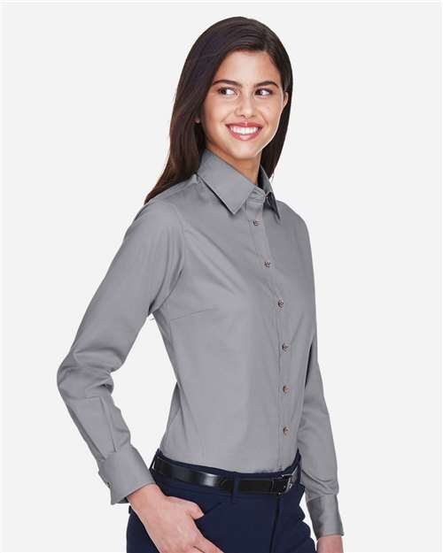 Harriton Women's Easy Blend™ Long Sleeve Twill Dress Shirt with Stain-Release - M500W Dark Grey