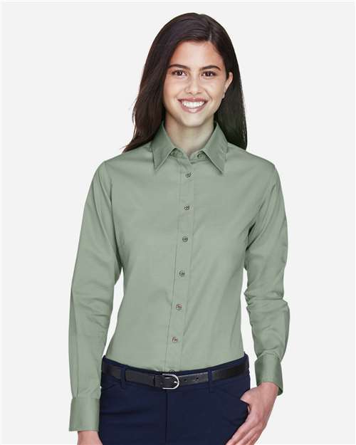 Harriton Women's Easy Blend™ Long Sleeve Twill Dress Shirt with Stain-Release - M500W Dill